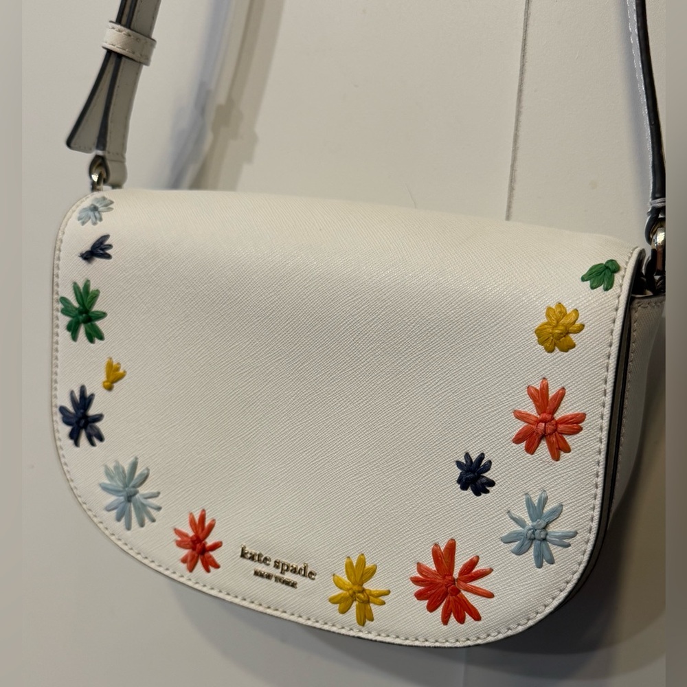 Kate Spade White and Floral Leather Crossbody Bag. EUC